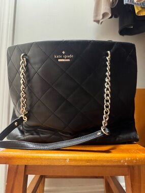 kate spade Black Quilted Tote with Gold Chain Straps